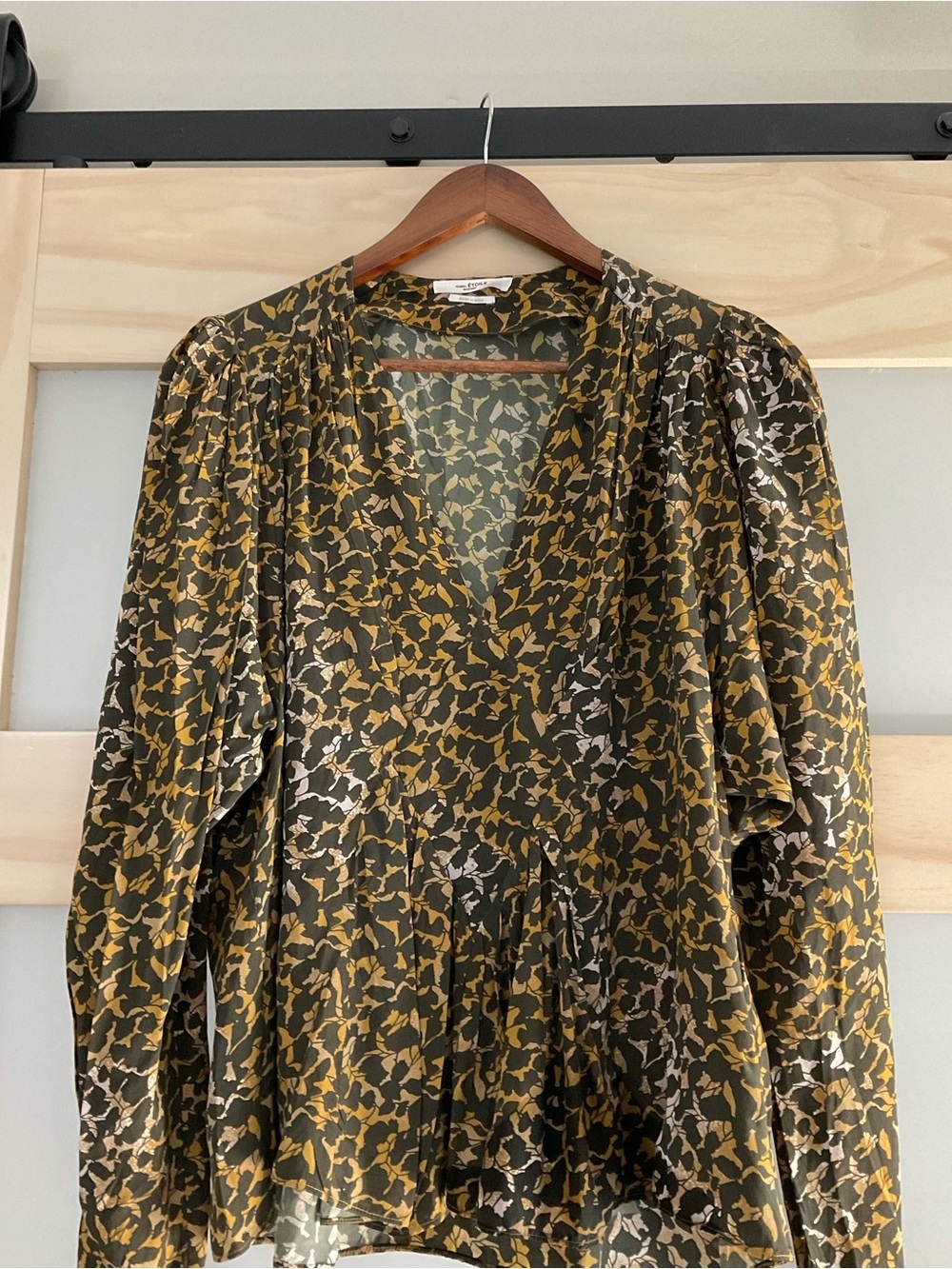 Isabel Marant Étoile Floral V-Neck Blouse Size 40 Green Mustard Print